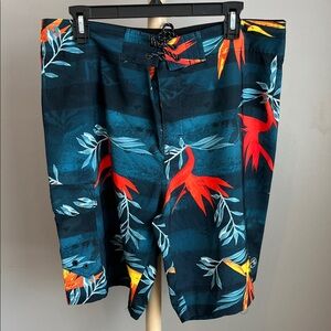 Ocean Current Blue and Red Board Shorts Vibrant Swimwear 34